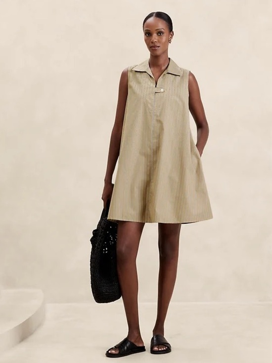 Banana Republic Factory Dresses & Skirts - Banana Republic Dress Medium 100% Cotton Tan Striped Trapeze Mini Sleeveless